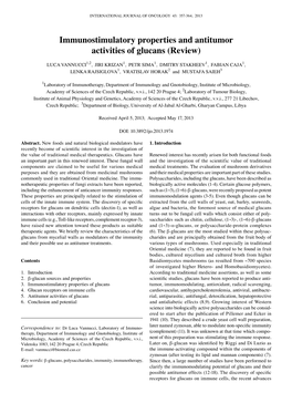 Immunostimulatory Properties and Antitumor Activities of Glucans (Review)