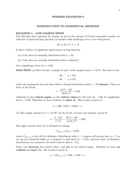 ONE SAMPLE TESTS the Following Data Represent the Change