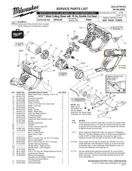 Service Parts List 54-44-2600 Specify Catalog No