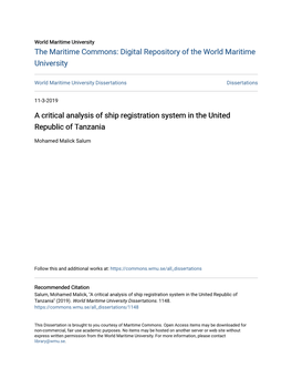 A Critical Analysis of Ship Registration System in the United Republic of Tanzania