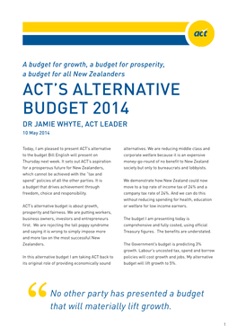 Act's Alternative Budget 2014