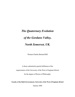 The Quaternary Evolution of the Gordano Valley, North Somerset