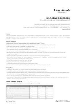 SELF-DRIVE DIRECTIONS Driving Directions; Driving Times and Distances Pg1