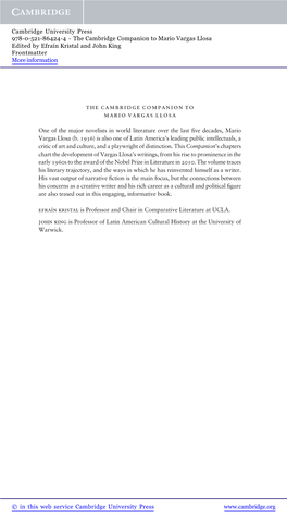 The Cambridge Companion to Mario Vargas Llosa Edited by Efraín Kristal and John King Frontmatter More Information