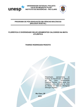 Florística E Diversidade Em Afloramentos Calcários Na Mata Atlântica