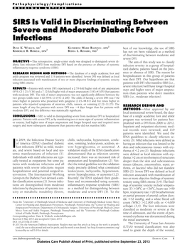 SIRS Is Valid in Discriminating Between Severe and Moderate Diabetic Foot Infections