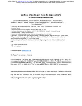 Cortical Encoding of Melodic Expectations in Human Temporal Cortex Giovanni M