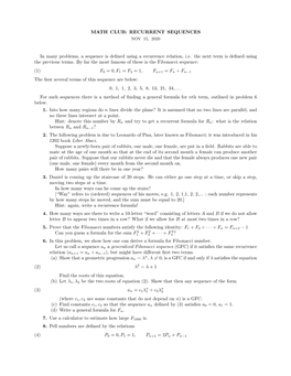 Math Club: Recurrent Sequences Nov 15, 2020