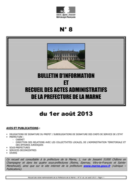 Recueil 8-2013 Du 1Er Août