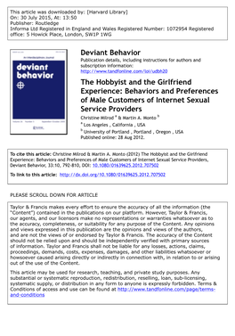 Behaviors and Preferences of Male Customers of Internet Sexual Service Providers Christine Milrod a & Martin A