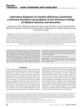 Laboratory Diagnosis of Creatine Deficiency Syndromes: a Technical Standard and Guideline of the American College of Medical Genetics and Genomics