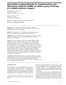 Information-Seeking Behavior in Complementary and Alternative Medicine (CAM): an Online Survey of Faculty at a Health Sciences Campus*