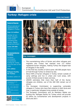 Turkey: Refugee Crisis ECHO FACTSHEET