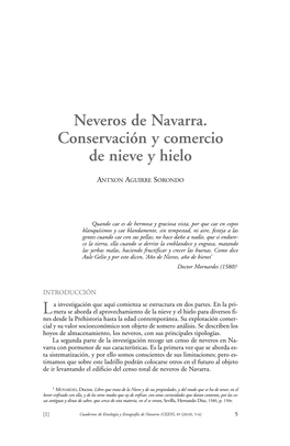 Neveros De Navarra. Conservación Y Comercio De Nieve Y Hielo