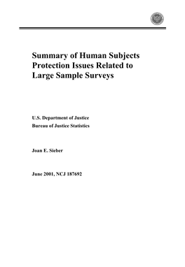 Summary of Human Subjects Protection Issues Related to Large Sample Surveys