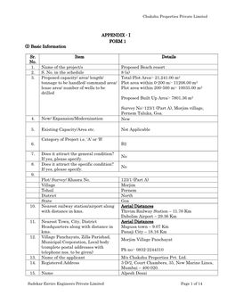 APPENDIX - I FORM 1 (I) Basic Information