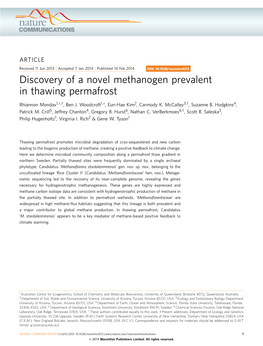 Discovery of a Novel Methanogen Prevalent in Thawing Permafrost