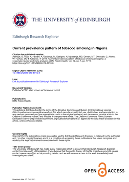 Current Prevalence Pattern of Tobacco Smoking in Nigeria