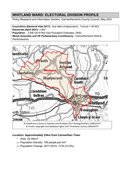 WHITLAND WARD: ELECTORAL DIVISION PROFILE Policy Research and Information Section, Carmarthenshire County Council, May 2021