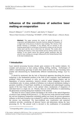 Influence of the Conditions of Selective Laser Melting on Evaporation