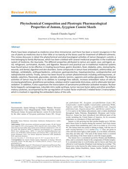 Phytochemical Composition and Pleotropic Pharmacological Properties of Jamun, Syzygium Cumini Skeels