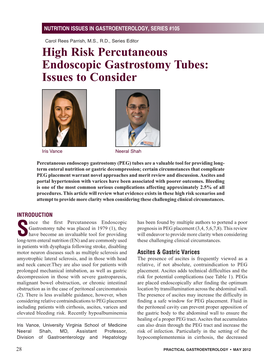 High Risk Percutaneous Endoscopic Gastrostomy Tubes: Issues to Consider