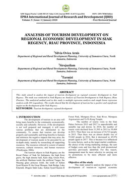 Analysis of Tourism Development on Regional Economic Development in Siak Regency, Riau Province, Indonesia