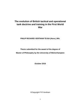 The Evolution of British Tactical and Operational Tank Doctrine and Training in the First World War