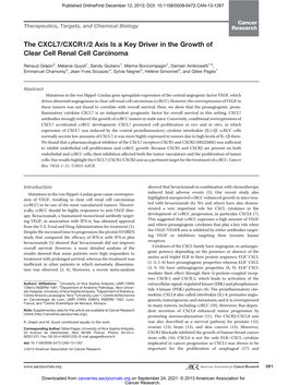 The CXCL7/CXCR1/2 Axis Is a Key Driver in the Growth of Clear Cell Renal Cell Carcinoma