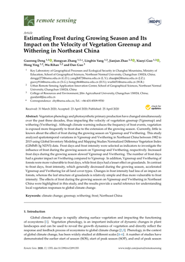 Estimating Frost During Growing Season and Its Impact on the Velocity of Vegetation Greenup and Withering in Northeast China