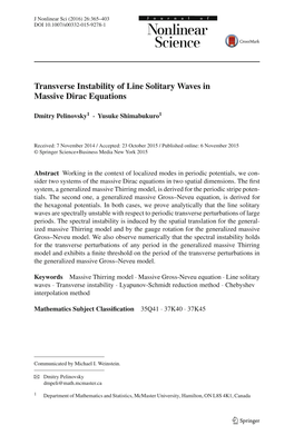 Transverse Instability of Line Solitary Waves in Massive Dirac Equations
