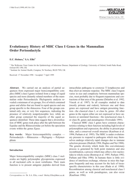 Evolutionary History of MHC Class I Genes in the Mammalian Order Perissodactyla