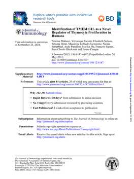 Identification of TMEM131L As a Novel Regulator of Thymocyte Proliferation in Humans