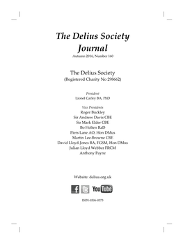 The Delius Society Journal Autumn 2016, Number 160