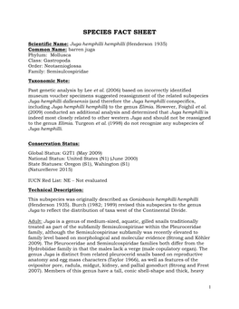 Species Fact Sheet with Juga Hemphilli Hemphilli