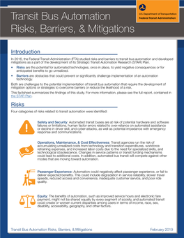 Transit Bus Automation Risks, Barriers, & Mitigations