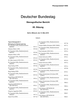 Plenarprotokoll 19/85