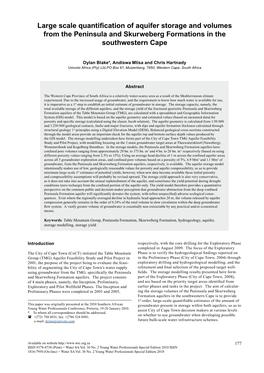 Large Scale Quantification of Aquifer Storage and Volumes from the Peninsula and Skurweberg Formations in the Southwestern Cape