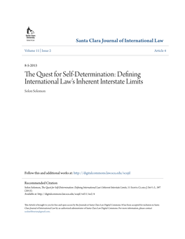 The Quest for Self-Determination: Defining International Law's Inherent Interstate Limits Solon Solomon
