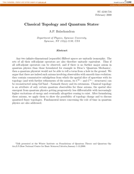 Classical Topology and Quantum States∗