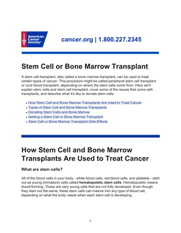 Stem Cell Or Bone Marrow Transplant