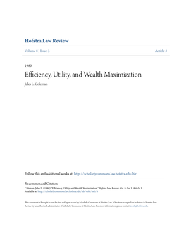 Efficiency, Utility, and Wealth Maximization Jules L