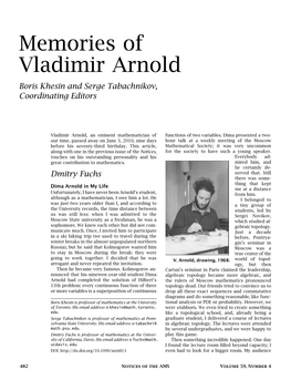 Memories of Vladimir Arnold Boris Khesin and Serge Tabachnikov, Coordinating Editors