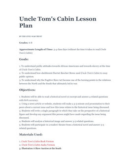 Uncle Tom's Cabin Lesson Plan