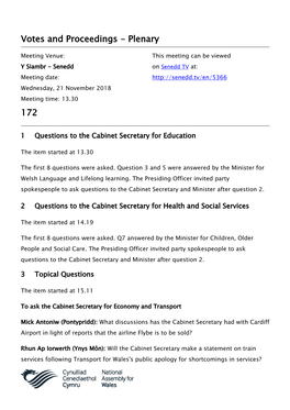 Votes and Proceedings - Plenary