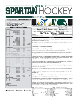 Lake Superior State Lakers Michigan State Spartans 2018-19 Schedule 9-6-1 | 6-5-1 Wcha 6-9-1 | 2-5-1-1 B1g