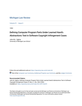 Defining Computer Program Parts Under Learned Hand's Abstractions Test in Software Copyright Infringement Cases