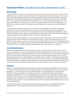 Cryptosporidiosis (Last Updated July 16, 2019; Last Reviewed July 16, 2019)