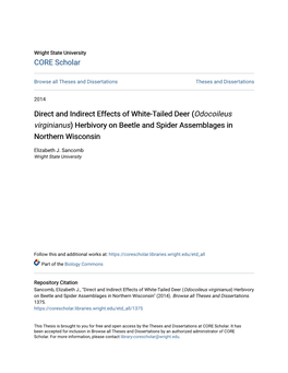 Direct and Indirect Effects of White-Tailed Deer (Odocoileus Virginianus) Herbivory on Beetle and Spider Assemblages in Northern Wisconsin
