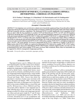 Management of Pod Bug, Clavigralla Gibbosa Spinola (Heteroptera : Coreidae) on Pigeonpea